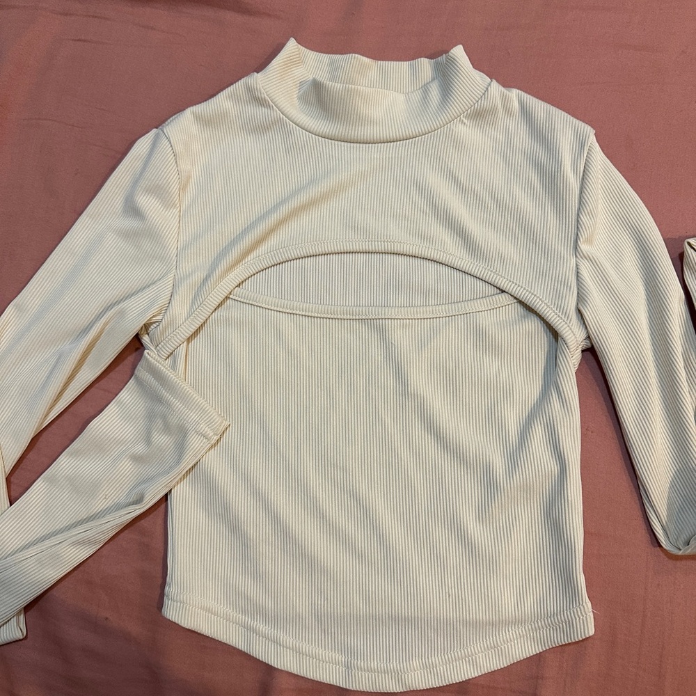 Cream Ribbed Mock Neck Women's Top